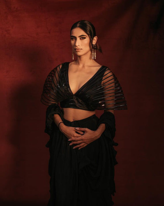 ENCHANTED - Black Ruffle Saree